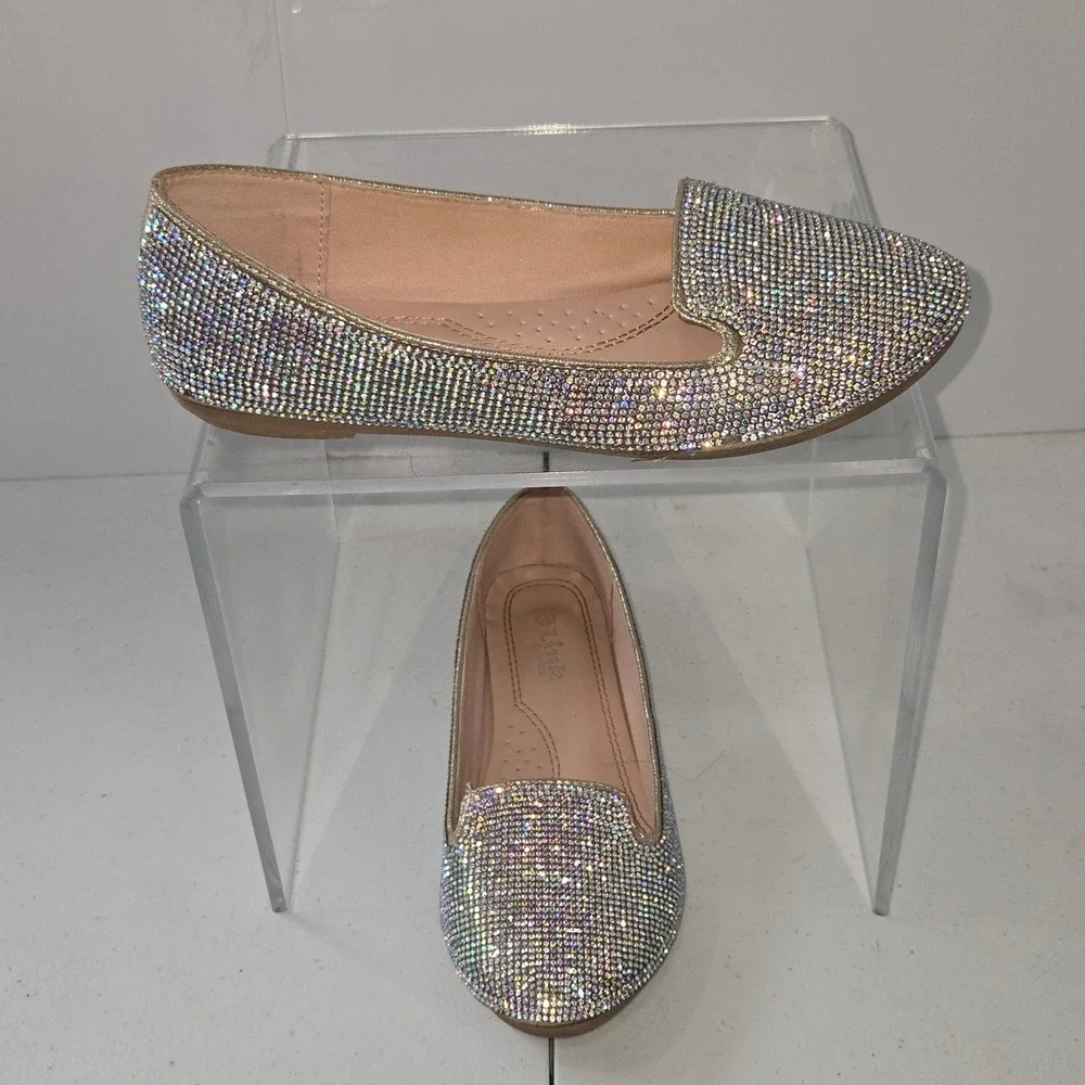 Link Comfort Women Size 4 Gold Rhinestone Sparkle Ballet Flats Slip On Loafers